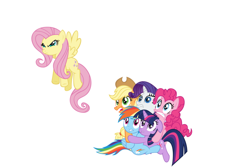 Size: 10000x7072 | Tagged: absurd resolution, applejack, artist:ryoki-fureaokibi, clinging, derpibooru import, dragonshy, fluttershy, mane six, pinkie pie, rainbow dash, rarity, safe, scared, shivering, simple background, transparent background, twilight sparkle, vector