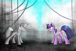 Size: 3000x2000 | Tagged: safe, artist:moonlightfl, derpibooru import, twilight sparkle, robot, duality