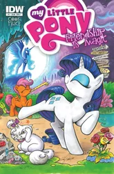 Size: 659x1000 | Tagged: artist:andypriceart, comic, cover, derpibooru import, eyeshadow, idw, idw advertisement, official, official comic, opalescence, princess luna, rarity, safe, scootaloo