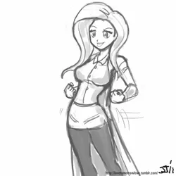 Size: 800x800 | Tagged: artist:johnjoseco, breasts, busty fluttershy, clothes, derpibooru import, female, fluttershy, grayscale, hip thrust, human, humanized, monochrome, pantyhose, safe