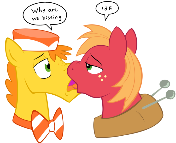 Size: 1659x1356 | Tagged: suggestive, artist:acstlu, derpibooru import, big macintosh, carrot cake, earth pony, pony, adultery, cakemac, french kiss, gay, infidelity, joke shipping, kissing, male, shipper on deck, shipping, stallion, tongue out