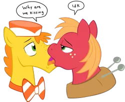 Size: 1659x1356 | Tagged: suggestive, artist:acstlu, derpibooru import, big macintosh, carrot cake, earth pony, pony, adultery, cakemac, french kiss, gay, infidelity, joke shipping, kissing, male, shipper on deck, shipping, stallion, tongue out