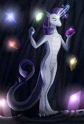 Size: 950x1400 | Tagged: artist:weirdofish, derpibooru import, dragon, dragonified, gem, magic, raridragon, rarity, safe, solo, species swap