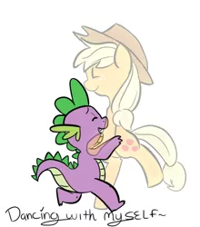 Size: 433x491 | Tagged: alone, applejack, applespike, artist:mt, cute, dancing, derpibooru import, forever alone, hatless, lonely, missing accessory, sad, safe, shipping, spike
