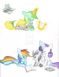 Size: 1600x2071 | Tagged: artist:selective-yellow, derpibooru import, female, foal, lesbian, magical lesbian spawn, offspring, parent:derpy hooves, parent:lyra heartstrings, parent:rainbow dash, parent:rarity, parents:lyraderp, parents:raridash, rainbow dash, raridash, rarity, safe, shipping, traditional art