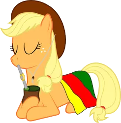 Size: 466x473 | Tagged: safe, artist:mudley5, derpibooru import, applejack, pony, female, flag, gaucho, image, mare, mate, png, prone, rio grande do sul, simple background, transparent background