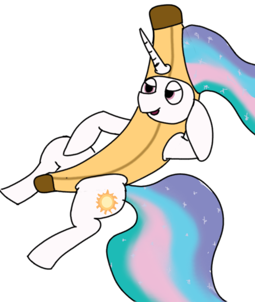 Size: 700x830 | Tagged: 30 minute art challenge, artist needed, banana, costume, derpibooru import, princess celestia, safe, solo