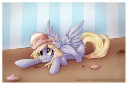 Size: 1000x667 | Tagged: safe, artist:vella, derpibooru import, derpy hooves, pegasus, pony, female, hooves, mare, scrunchy face, solo