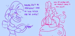 Size: 1200x569 | Tagged: anthro, artist:ross irving, blushing, derpibooru import, female, impossibly large butt, lesbian, pinkie pie, raripie, rarity, shipping, suggestive