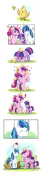 Size: 856x3491 | Tagged: safe, artist:ende26, derpibooru import, princess cadance, shining armor, twilight sparkle, alicorn, chicken, unicorn, blushing, chick, comic, exclamation point, female, filly, heart, laughing, male, mare, slice of life, stallion, trio, unicorn twilight, younger