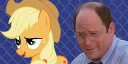 Size: 495x249 | Tagged: applejack, comparison, costanza face, crossover, derpibooru import, edit, george costanza, glasses, ishygddt, meme, reaction image, safe, seinfeld