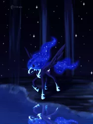 Size: 1800x2400 | Tagged: safe, artist:dalagar, derpibooru import, nightmare moon, alicorn, pony, female, mare, reflection, solo, stars, water