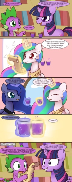 Size: 800x2000 | Tagged: safe, artist:solar-slash, derpibooru import, princess celestia, princess luna, spike, twilight sparkle, alicorn, dragon, pony, unicorn, comic, derp, dialogue, female, frown, grin, heart, implied incest, lesbian, levitation, lidded eyes, love potion, magic, male, mare, nervous, open mouth, pointing, princest, reading, scroll, shipping, smiling, speech bubble, telekinesis, text, unicorn twilight, wide eyes, worried