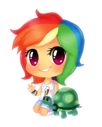 Size: 400x501 | Tagged: safe, artist:cherri-cakes, derpibooru import, rainbow dash, tank, human, chibi, cute, dashabetes, duo, humanized, simple background, smiling, transparent background