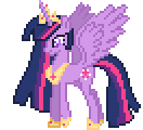 Size: 132x120 | Tagged: safe, artist:istormcrank, derpibooru import, twilight sparkle, twilight sparkle (alicorn), alicorn, pony, animated, female, hilarious in hindsight, hoof shoes, jewelry, mare, peytral, spread wings, sprite, tiara, ultimate twilight, wings