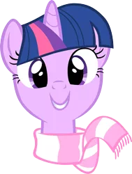 Size: 1425x1884 | Tagged: safe, artist:cthulhuandyou, derpibooru import, twilight sparkle, pony, unicorn, winter wrap up, bust, clothes, looking at you, portrait, scarf, simple background, smiling, solo, transparent background, unicorn twilight, vector