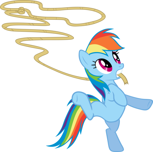 Size: 2703x2687 | Tagged: safe, artist:cthulhuandyou, derpibooru import, rainbow dash, pegasus, pony, female, lasso, mare, mouth hold, rope, simple background, solo, standing, standing on one leg, svg, transparent background, vector