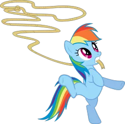 Size: 2703x2687 | Tagged: safe, artist:cthulhuandyou, derpibooru import, rainbow dash, pegasus, pony, female, lasso, mare, mouth hold, rope, simple background, solo, standing, standing on one leg, svg, transparent background, vector