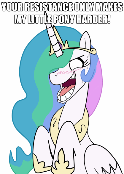 Size: 418x585 | Tagged: artist:klondike, derpibooru import, female, image macro, princess celestia, solo, solo female, suggestive, words worth, your resistance