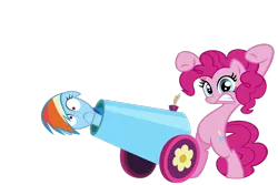 Size: 1800x1200 | Tagged: artist:stratmlp, artist:stratolicious, derpibooru import, oh crap, party cannon, pinkie pie, pony cannonball, rainbow dash, safe, this will end in pain, this will not end well, uh oh