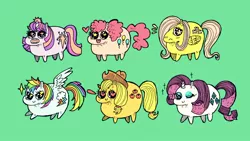 Size: 1600x900 | Tagged: safe, artist:kicksatanout, derpibooru import, applejack, fluttershy, pinkie pie, rainbow dash, rarity, twilight sparkle, chubbie, mane six, wingding eyes