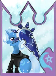 Size: 371x504 | Tagged: safe, artist:shadowtsuki12, derpibooru import, trixie, pony, unicorn, female, kingdom hearts, kite shield, mare, shield, snow, snowfall, solo, vexen