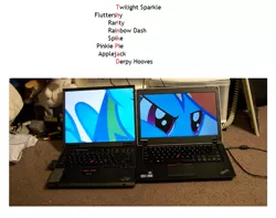 Size: 855x675 | Tagged: computer, derpibooru import, faux symbolism, ibm, laptop computer, lenovo, photo, rainbow dash, safe, thinkpad