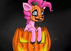 Size: 862x616 | Tagged: artist:colorlesscupcake, derpibooru import, halloween, holiday, jack-o-lantern, pinkie pie, pumpkin, safe, solo