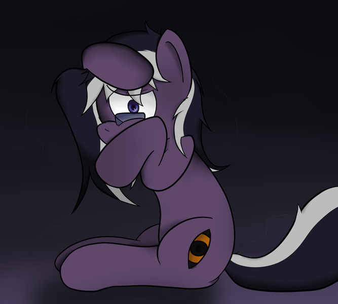 Size: 940x846 | Tagged: safe, artist:spikeandfriends, derpibooru import, oc, unofficial characters only, earth pony, pony, creepypasta, cute, cutie mark, eye, frown, glasses, gradient background, hidden, insanity, long mane, looking at you, messy mane, outcast, ponysa, purple, scared, shy, solo, spooky, wide eyes, worried