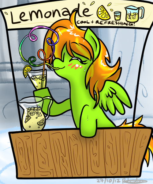 Size: 500x600 | Tagged: safe, artist:askcitrustweeeest, derpibooru import, oc, unofficial characters only, pegasus, pony, lemonade, lemonade stand