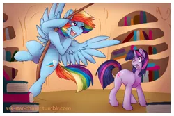 Size: 1000x667 | Tagged: artist:vella, derpibooru import, rainbow dash, safe, twilight sparkle