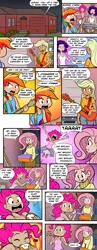 Size: 1280x3314 | Tagged: applejack, artist:megasweet, artist:trelwin, bass guitar, breasts, busty fluttershy, canter girls, clothes, comic, derpibooru import, donut, drums, fluttershy, guitar, humanized, keyboard, musical instrument, pinkie pie, rainbow dash, rarity, safe, sweater, sweatershy