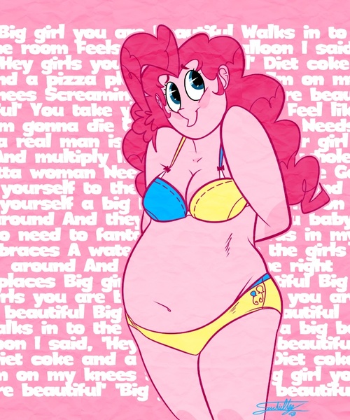 Size: 750x900 | Tagged: artist:xxdaimonxx, belly, belly button, bikini, chubby, clothes, cute, derpibooru import, humanized, mika, muffin top, pinkie pie, pony coloring, safe, swimsuit, underwear