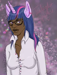 Size: 568x750 | Tagged: artist:dijital-kid, derpibooru import, eared humanization, glasses, horned humanization, humanized, safe, solo, twilight sparkle