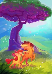 Size: 818x1158 | Tagged: apple bloom, applejack, artist:cmaggot, derpibooru import, safe, tree