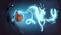 Size: 1700x1000 | Tagged: animal, artist:pon-ee, book, derpibooru import, glow, magic, oc, oc:grimhollow, patronus, pentagram, safe, spirit, unofficial characters only