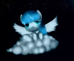 Size: 600x500 | Tagged: safe, artist:pipomanager-mimmi, derpibooru import, lightning bolt, white lightning, pegasus, pony, cloud, cute, female, mare, night, night sky, sky, solo