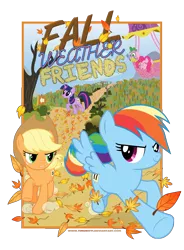 Size: 3000x4071 | Tagged: applejack, artist:timon1771, balloon, derpibooru import, episode posters, fall weather friends, pinkie pie, poster, rainbow dash, running of the leaves, safe, spike, title card, twilight sparkle