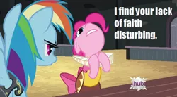 Size: 638x352 | Tagged: chancellor puddinghead, commander hurricane, derpibooru import, force choke, image macro, pinkie pie, rainbow dash, safe, star wars