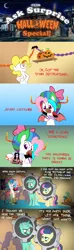 Size: 700x2360 | Tagged: artist:willdrawforfood1, ask surprise, bon bon, cher, comic, derpibooru import, g1, g1 to g4, gears of war, generation leap, halloween, lyra heartstrings, party, pokémon, safe, surprise, sweetie drops