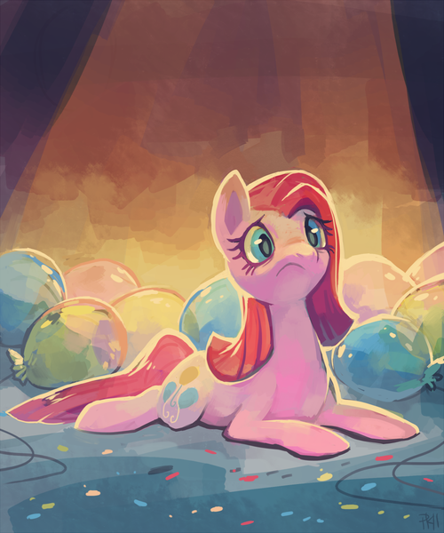 Size: 1000x1199 | Tagged: artist:purplekecleon, balloon, derpibooru import, pinkamena diane pie, pinkie pie, sad, safe