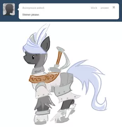 Size: 657x685 | Tagged: adelbert steiner, armor, artist:ask-the-fantasy-ponies, ask, derpibooru import, final fantasy, final fantasy ix, ponified, safe, sword, tumblr, weapon