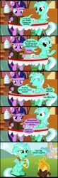 Size: 1000x3040 | Tagged: safe, artist:coltsteelstallion, derpibooru import, lyra heartstrings, twilight sparkle, human, pony, unicorn, annoyed, book, campfire, comic, crying, cup, dialogue, female, fire, floppy ears, foam finger, frown, glare, hoof hold, human facts, humie, i don't like humans anymore, implied horse meat, lidded eyes, mare, meat, meme, meme origin, mug, open mouth, reading, sad, sitting, speech bubble, table, teary eyes, text, tower of pimps, unamused, unicorn twilight, wide eyes