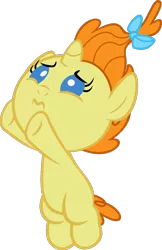 Size: 718x1108 | Tagged: safe, artist:fineprint-mlp, derpibooru import, pumpkin cake, pony, baby, baby pony, foal, pumpkinbetes, sad, simple background, solo, svg, transparent background, upsies, vector