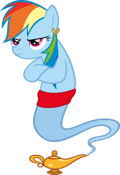 Size: 2738x4000 | Tagged: safe, artist:timeimpact, derpibooru import, rainbow dash, earth pony, genie, genie pony, pony, aladdin, crossed hooves, ear piercing, earring, female, geniefied, high res, jewelry, lamp, magic lamp, mare, piercing, rainbow dash is not amused, simple background, solo, transformation, transparent background, unamused, unhappy, vector, waistband, wingless