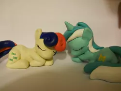 Size: 900x675 | Tagged: safe, artist:earthenpony, derpibooru import, bon bon, lyra heartstrings, sweetie drops, pony, craft, irl, photo, sculpture, sleeping