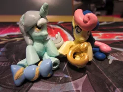 Size: 900x675 | Tagged: safe, artist:dirtydaydream, derpibooru import, bon bon, lyra heartstrings, sweetie drops, custom, irl, lyre, photo, sculpture, toy