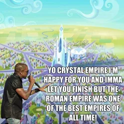 Size: 622x624 | Tagged: crystal castle, crystal empire, crystal stadium, derpibooru import, games ponies play, image macro, imma let you finish, kanye interrupts, kanye west, meme, safe, spoiler:s03