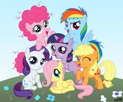 Size: 750x625 | Tagged: applejack, artist:empty-10, derpibooru import, filly, filly applejack, filly fluttershy, filly pinkie pie, filly rainbow dash, filly rarity, filly twilight sparkle, fluttershy, mane six, mane six opening poses, pinkie pie, rainbow dash, rarity, safe, twilight sparkle