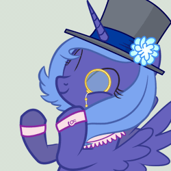 Size: 1440x1440 | Tagged: animated, artist:mihaaaa, clapping, clapping ponies, derpibooru import, hat, monocle, princess luna, safe, solo
